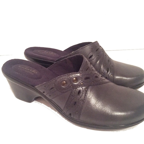 Clarks Bendables Womens Gray Leather Mule Heel Shoes Size 7 M 64948 - Picture 2 of 9
